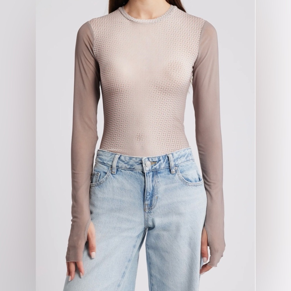AFRM Kaylee Top in Nude Illusion SZ Medium Sheer Mesh Artsy Trendy NWT